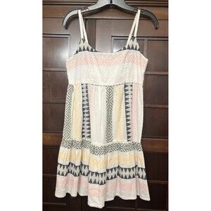 Mi Ami Women Geometric Pattern Spaghetti Straps Fitted Bodice Cotton Dress Sz S